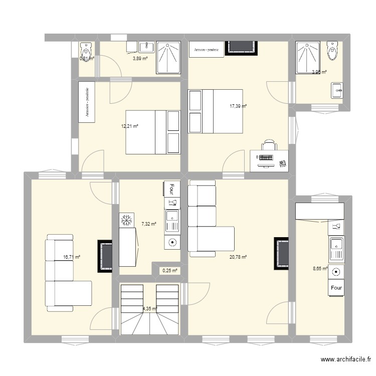 1er etage. Plan de 11 pièces et 96 m2