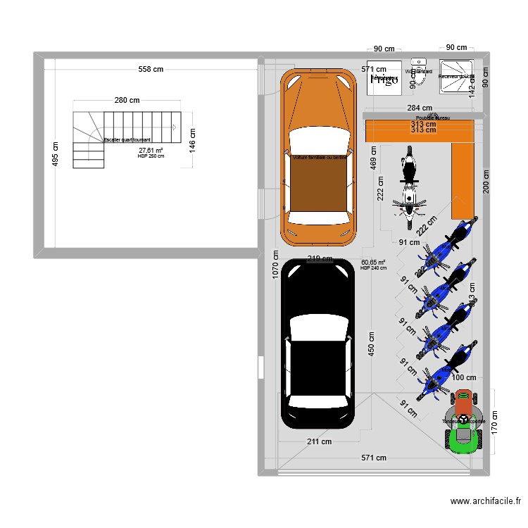 garage. Plan de 2 pièces et 88 m2