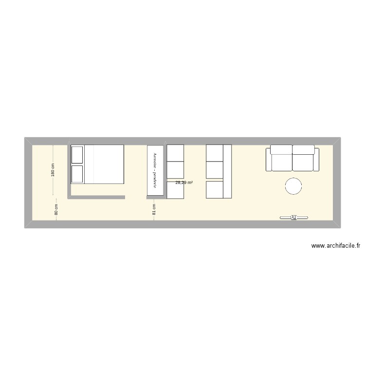 PLAN MIMOSAS T2. Plan de 1 pièce et 28 m2