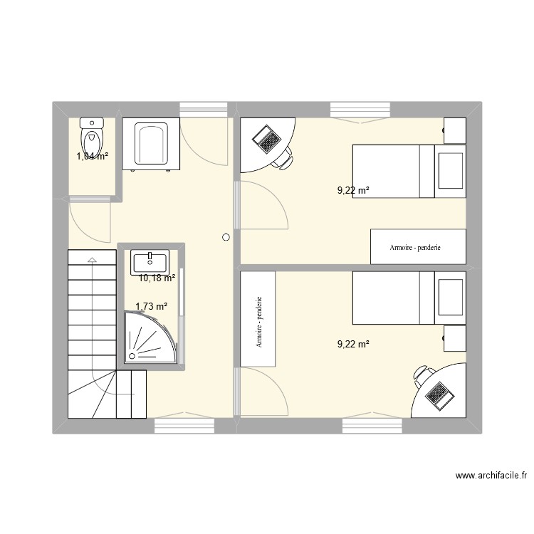 Etage1. Plan de 5 pièces et 34 m2