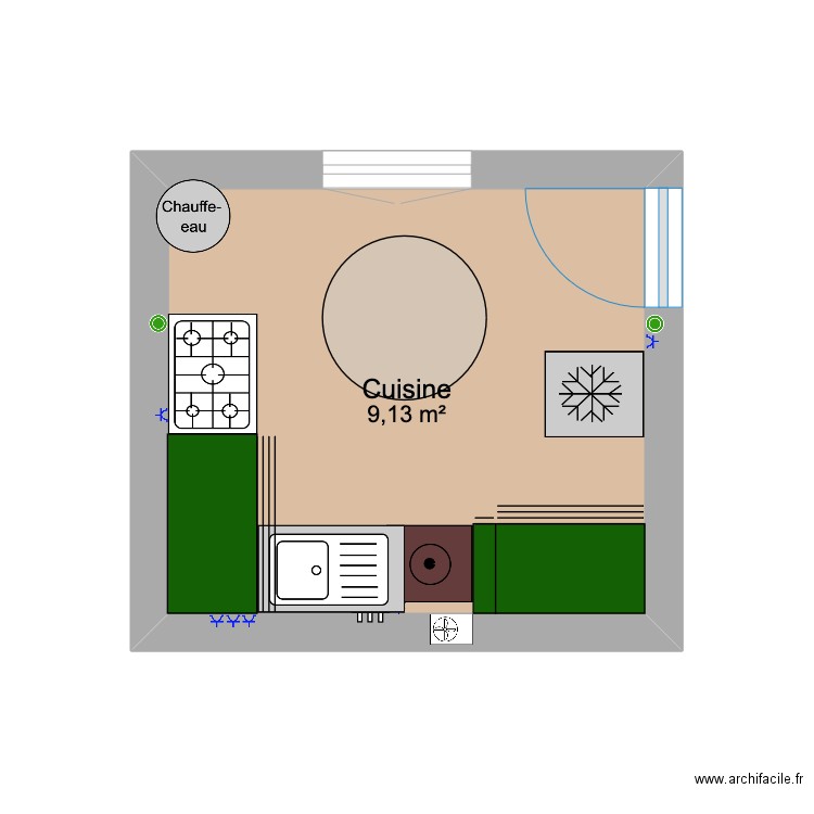 CuisinePAEssai1. Plan de 1 pièce et 9 m2