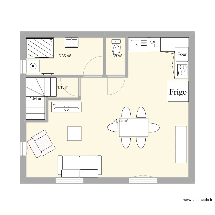 Gite 2 - Atelier R1. Plan de 5 pièces et 41 m2