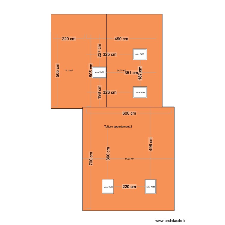 toit appartement 2. Plan de 3 pièces et 78 m2