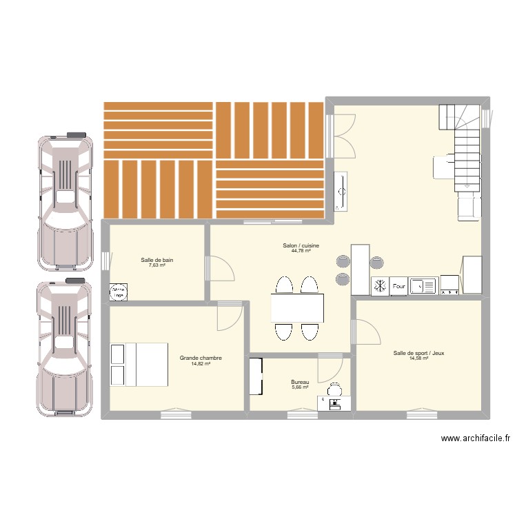 Plan 1 maison. Plan de 5 pièces et 87 m2