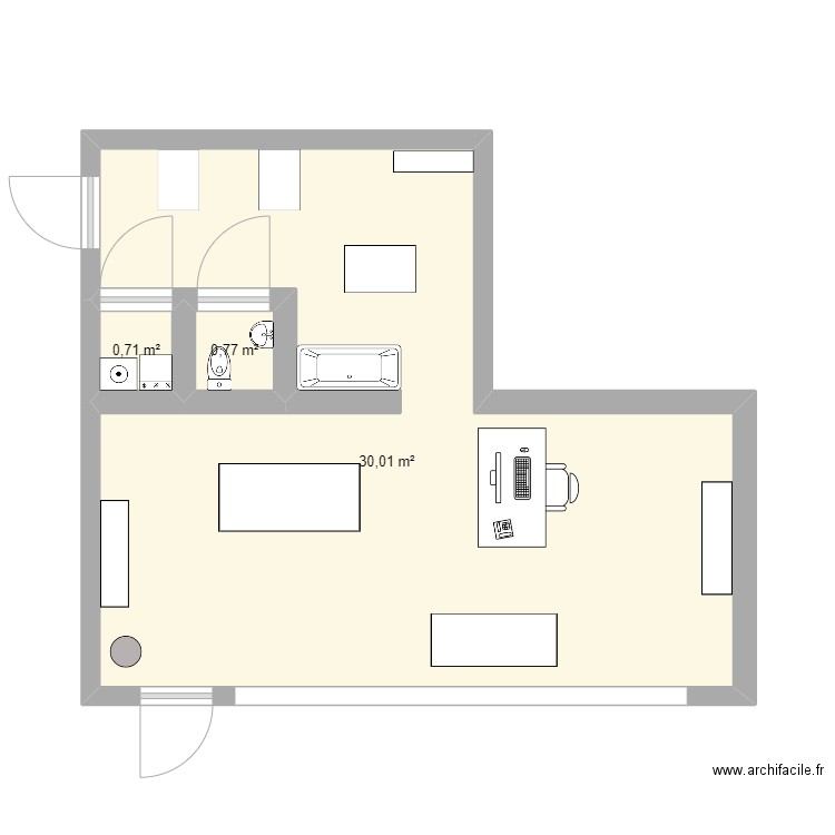 salon de toilettage . Plan de 3 pièces et 31 m2