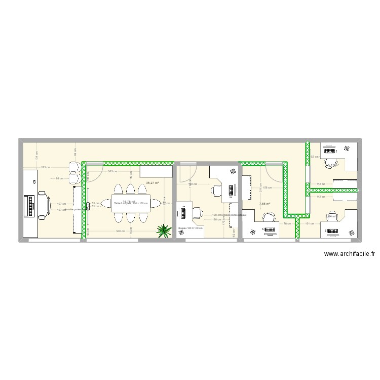 bureau. Plan de 5 pièces et 69 m2