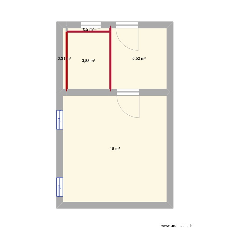 bnkr. Plan de 4 pièces et 22 m2