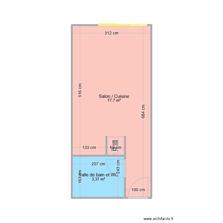 18 Michelet. Plan de 2 pièces et 21 m2