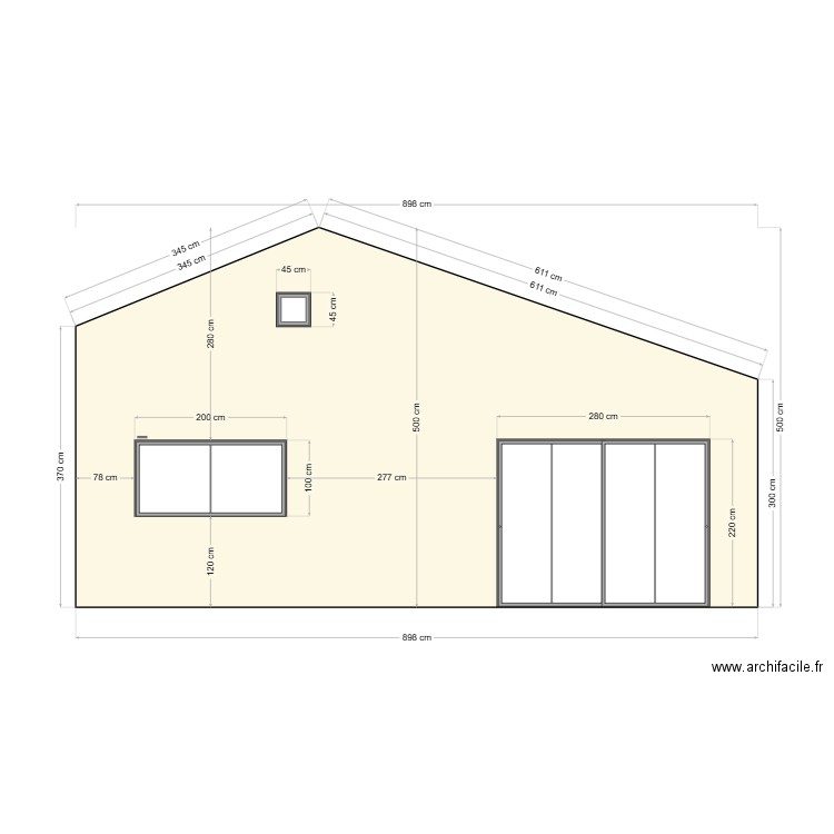 DP façade après travaux. Plan de 1 pièce et 45 m2