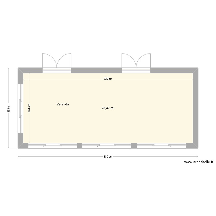 existant inter. Plan de 1 pièce et 28 m2