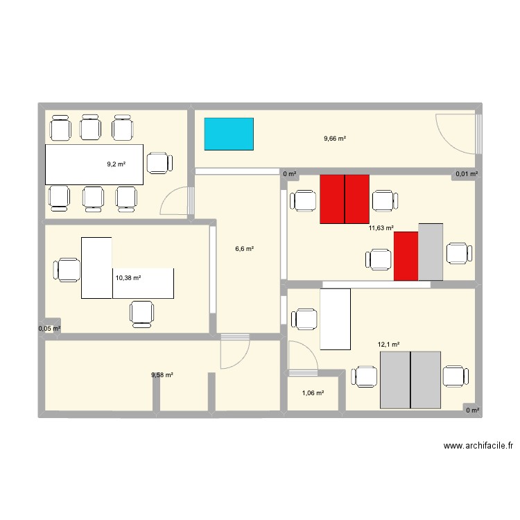 Nouveaux bureaux version AVS. Plan de 12 pièces et 70 m2