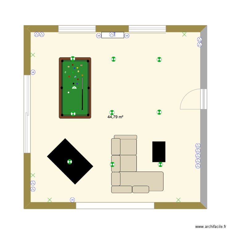 salle de jeu. Plan de 1 pièce et 45 m2