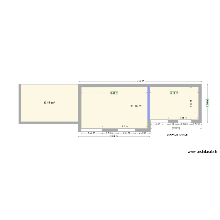 Abri de jardin agrandissement 01. Plan de 2 pièces et 17 m2