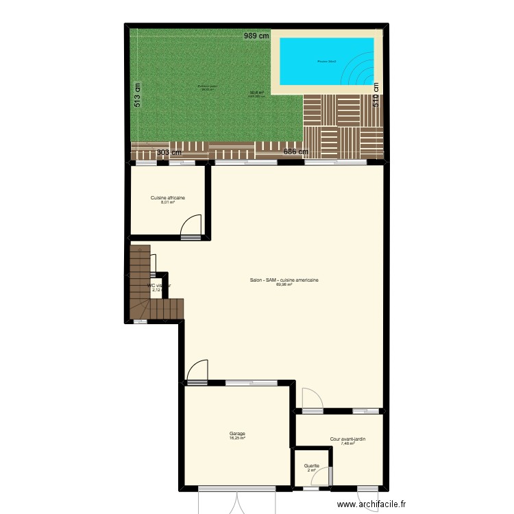 usa John. Plan de 20 pièces et 263 m2