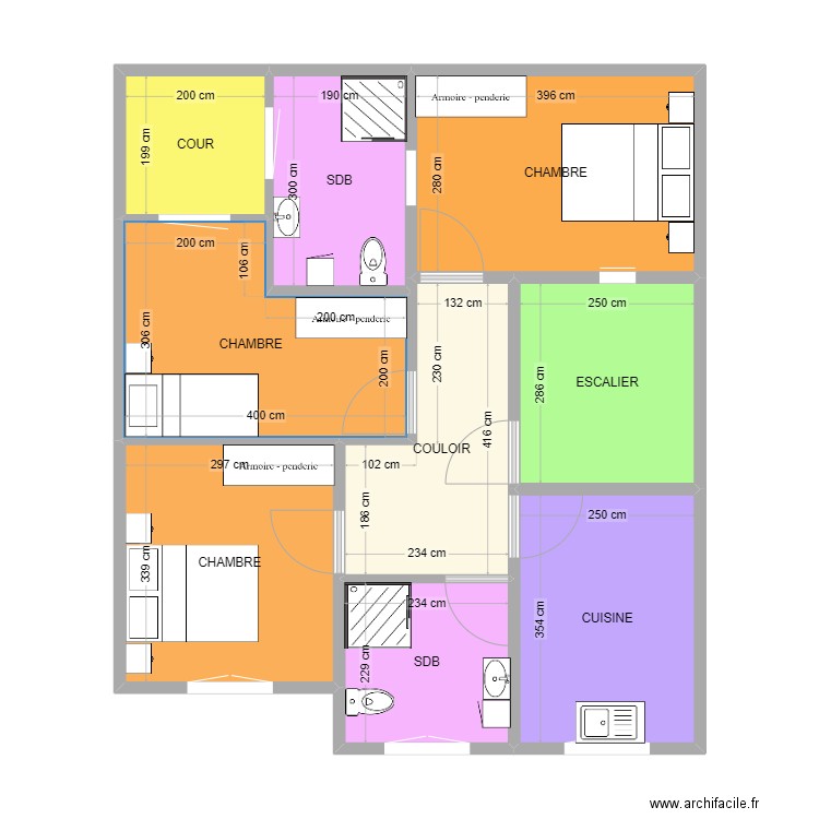 2EME ETAGE. Plan de 9 pièces et 70 m2