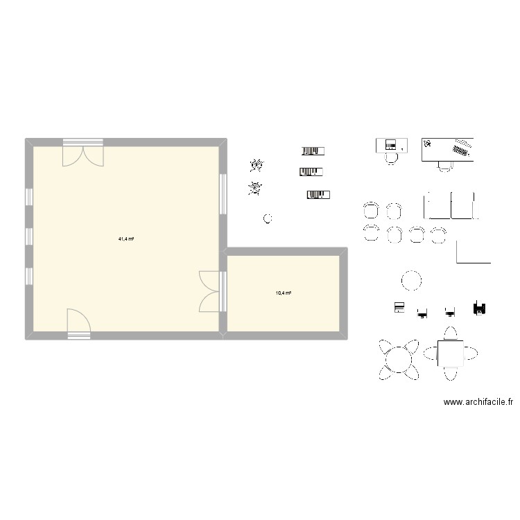 50m2. Plan de 2 pièces et 52 m2