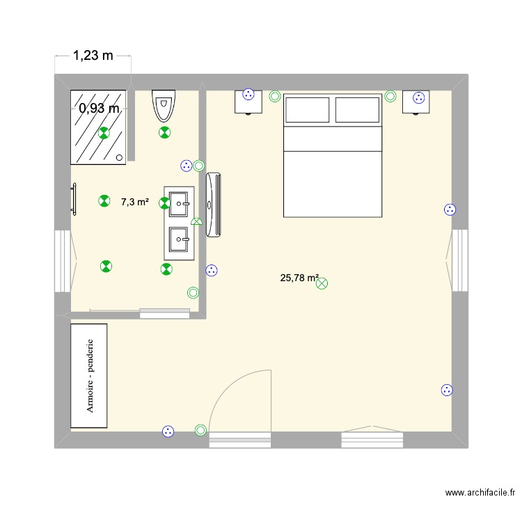 Cabanon. Plan de 2 pièces et 32 m2