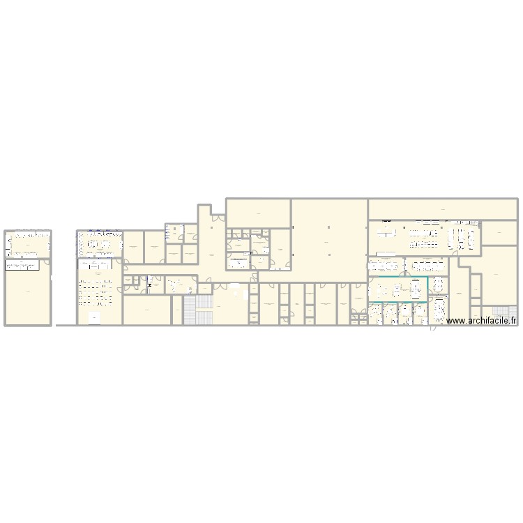 Implantation RDC - Mobilier Bureau. Plan de 69 pièces et 2061 m2