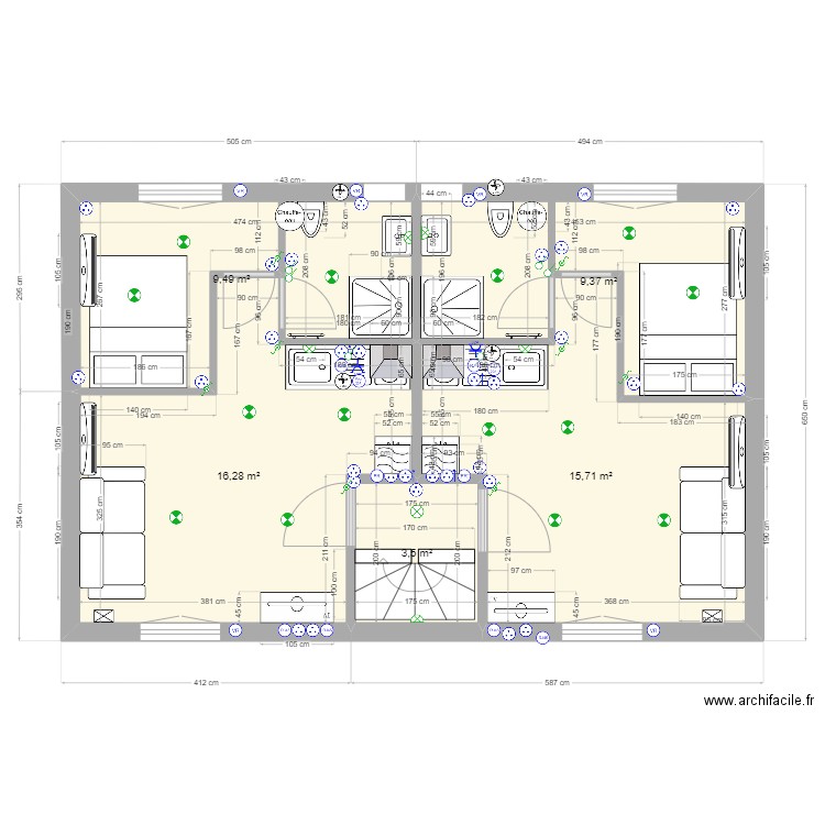 plan 1 etage immeuble bouresse1. Plan de 5 pièces et 54 m2