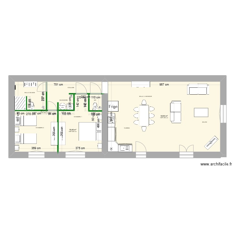 MAISON MONTIGNAC . Plan de 3 pièces et 103 m2