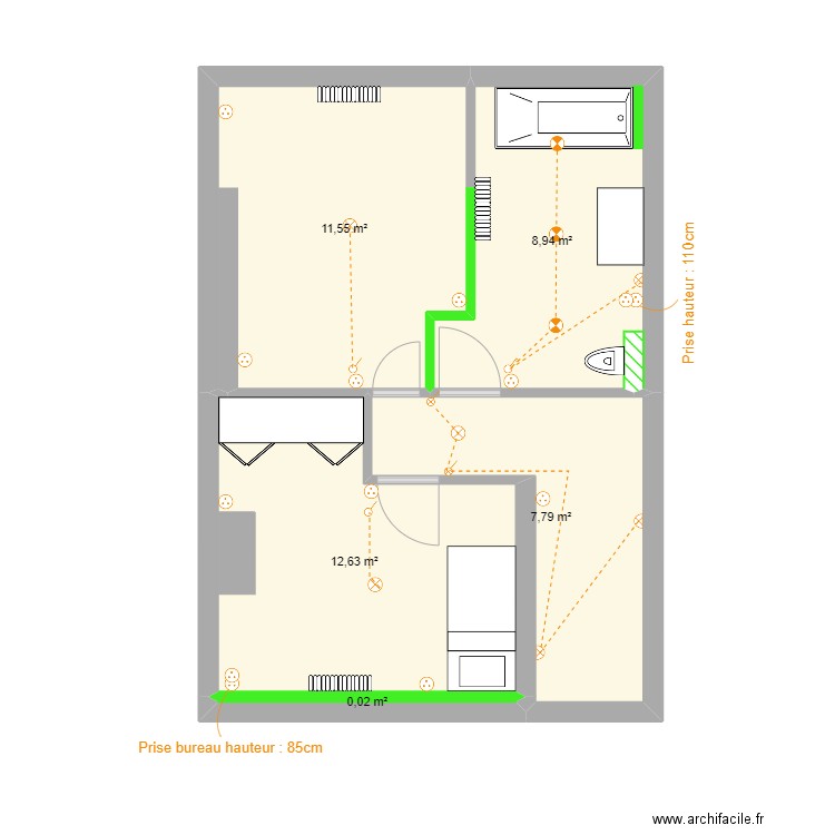 R+2 DUMORTIER. Plan de 5 pièces et 41 m2