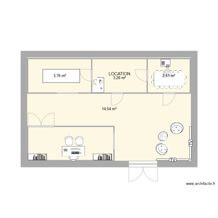 plaan d'aménagement soriano. Plan de 5 pièces et 45 m2