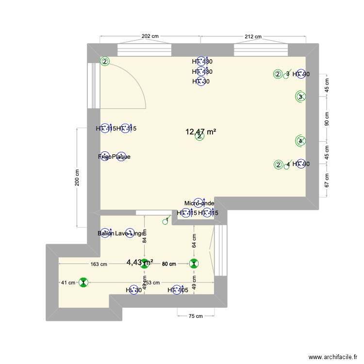 Plan de base Hugo Tassou Electrique. Plan de 2 pièces et 17 m2