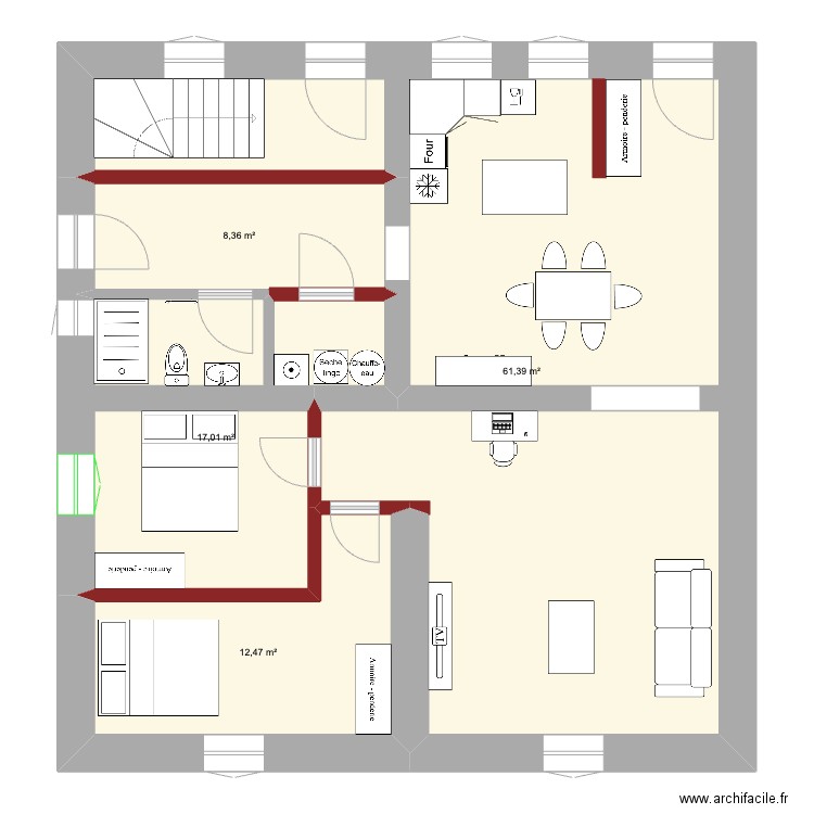 Apt RDC Hugues v2. Plan de 4 pièces et 99 m2