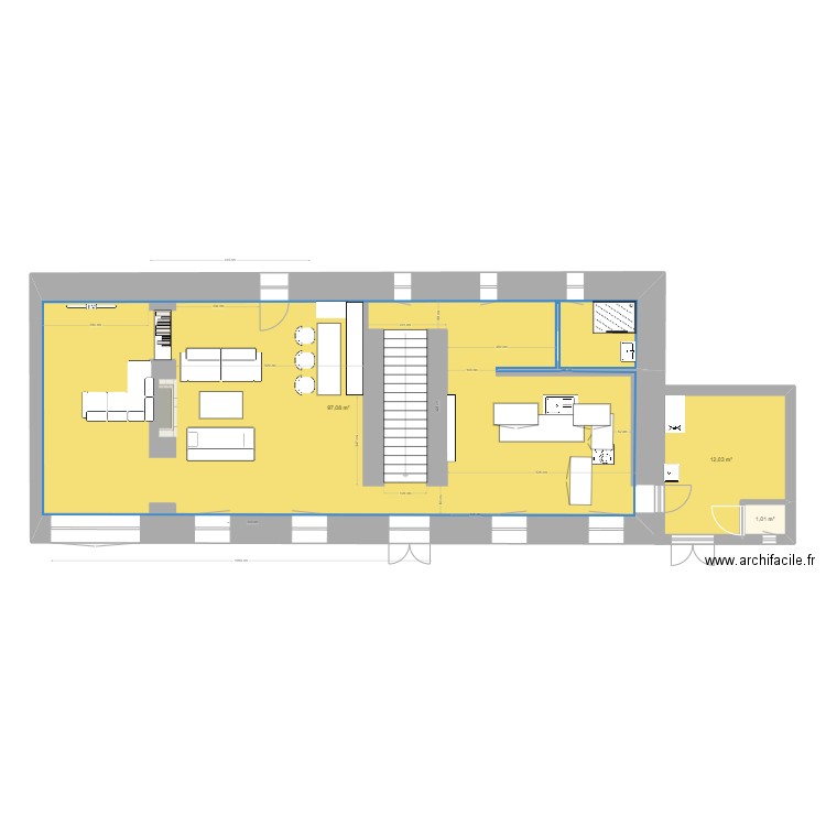 Rdc couleur 021224. Plan de 3 pièces et 110 m2