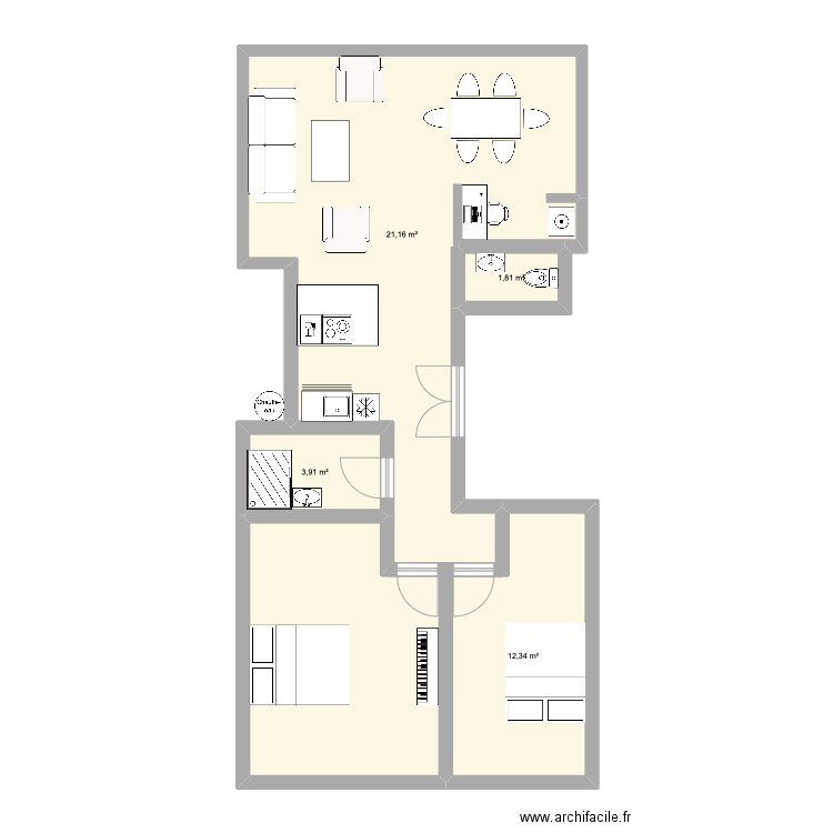 consolat2. Plan de 4 pièces et 57 m2