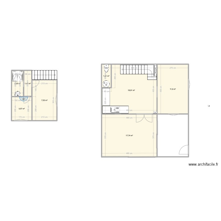 Maison de nous. Plan de 8 pièces et 65 m2