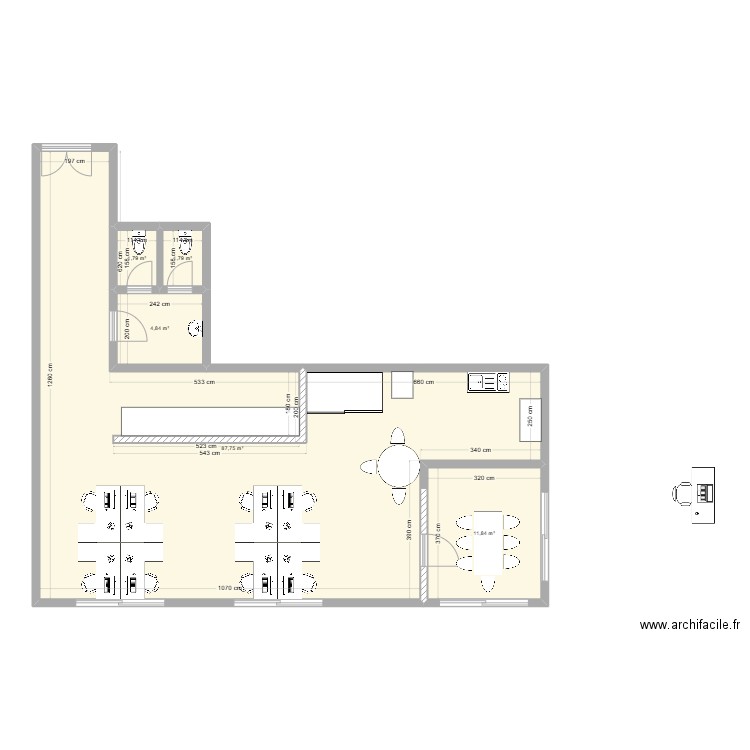 Bureau2. Plan de 5 pièces et 108 m2