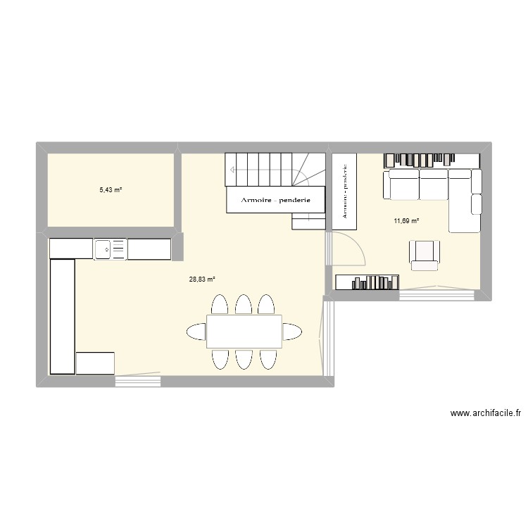 Champ sur Marne. Plan de 3 pièces et 46 m2