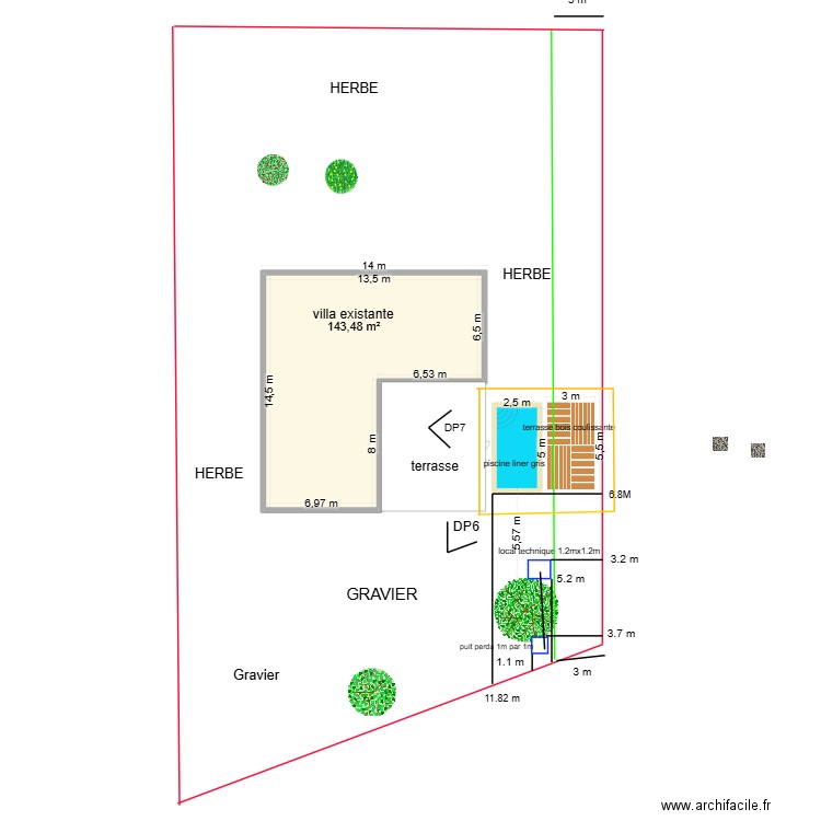 plan de masse piscine. Plan de 1 pièce et 143 m2