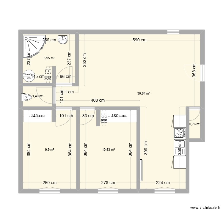 Aiserey. Plan de 6 pièces et 59 m2