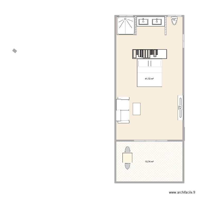 chambres plage . Plan de 2 pièces et 55 m2