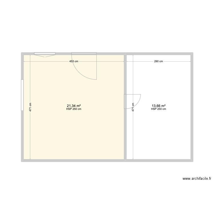 Brain. Plan de 2 pièces et 35 m2