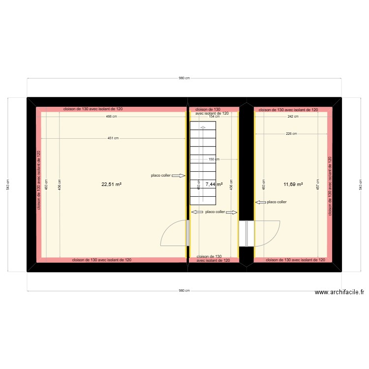 Louis-Joseph Placo. Plan de 3 pièces et 42 m2