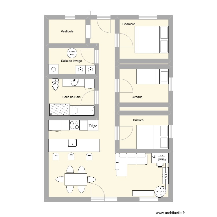 bonheur. Plan de 9 pièces et 65 m2