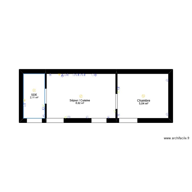 SAE501. Plan de 3 pièces et 14 m2