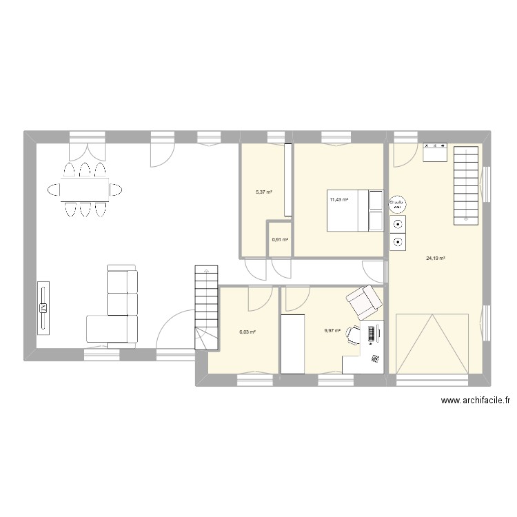 holque rdc. Plan de 6 pièces et 58 m2