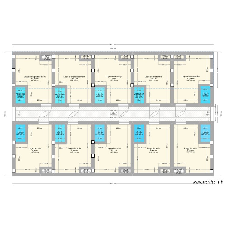 bâtiment porcherie 3. Plan de 31 pièces et 134 m2