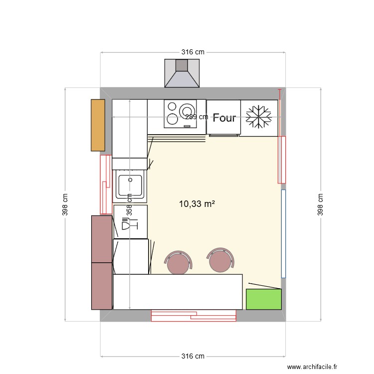 Cuisine 2. Plan de 1 pièce et 10 m2