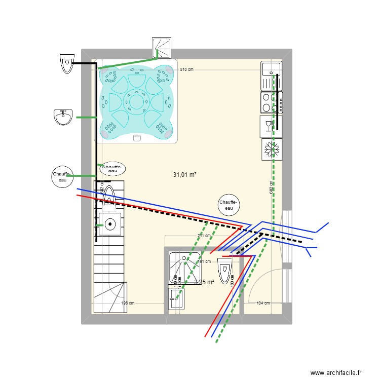 Bétheny maison RDC. Plan de 2 pièces et 34 m2