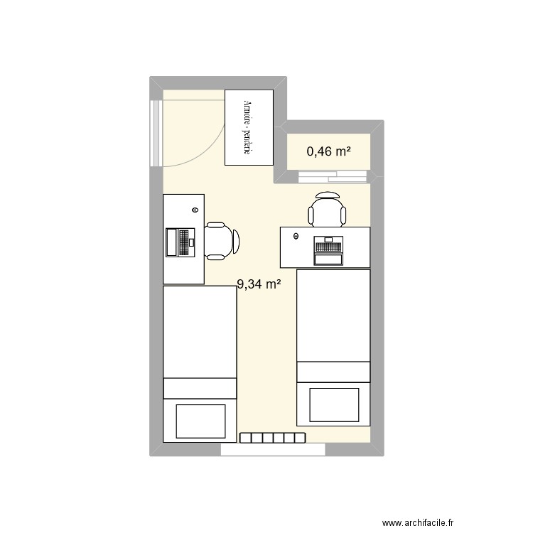 chambre 01. Plan de 2 pièces et 10 m2