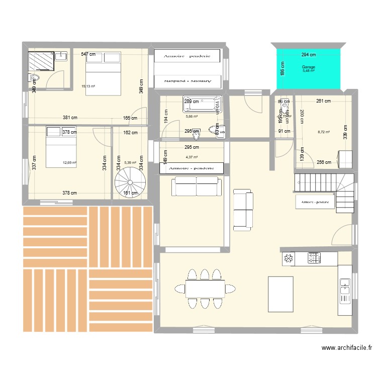 renovsul cuisine dans garage plan Steph. Plan de 8 pièces et 63 m2