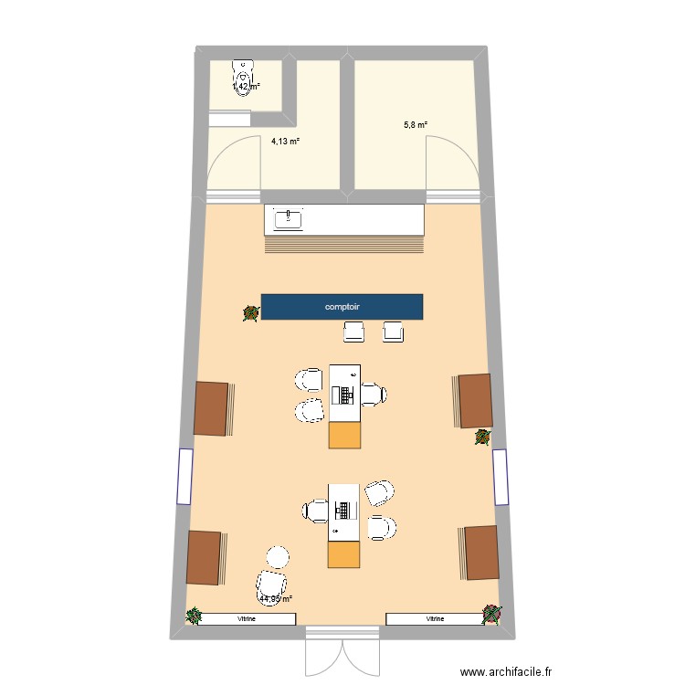 Laforge à lunettes. Plan de 4 pièces et 56 m2