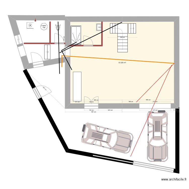 Plan RDC canalisations cables et gaines. Plan de 1 pièce et 62 m2