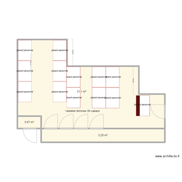 vestiaire femme. Plan de 3 pièces et 37 m2