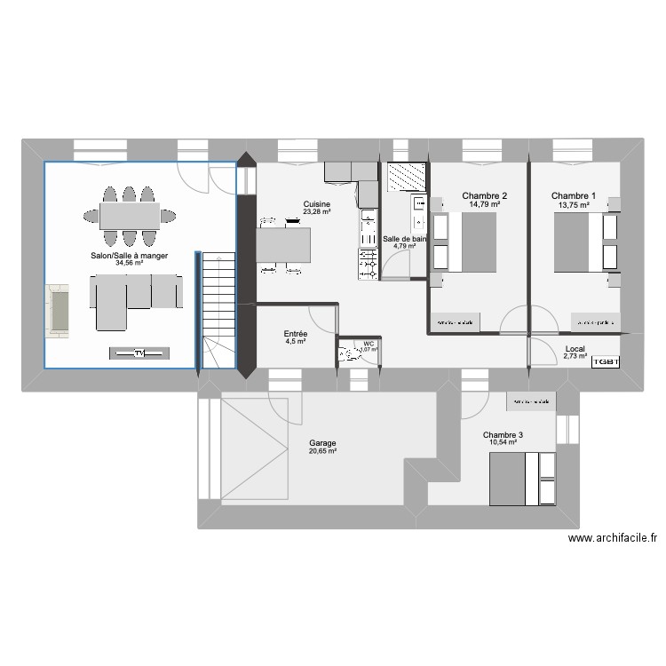 Montecot Plan existant fini. Plan de 10 pièces et 131 m2